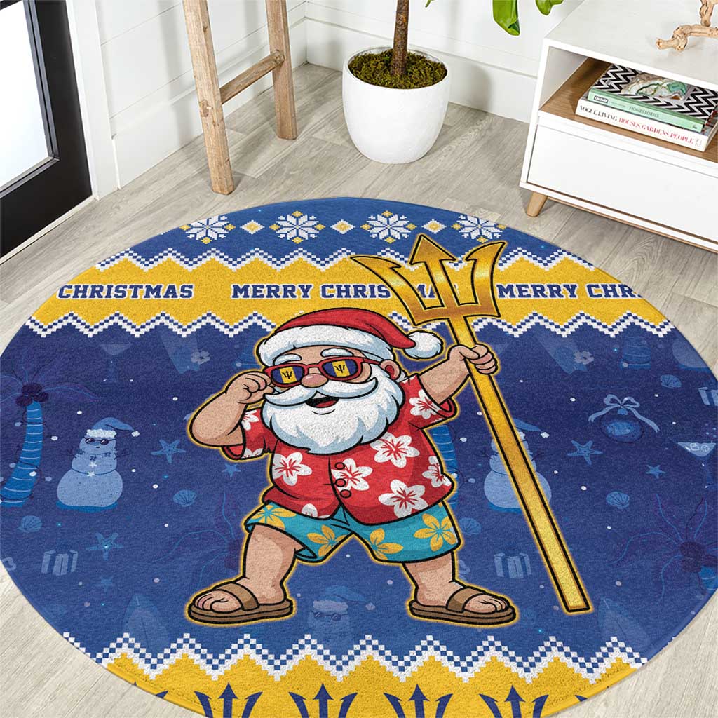 Barbados Christmas Round Carpet Trident Dabbing Santa - Wonder Print Shop