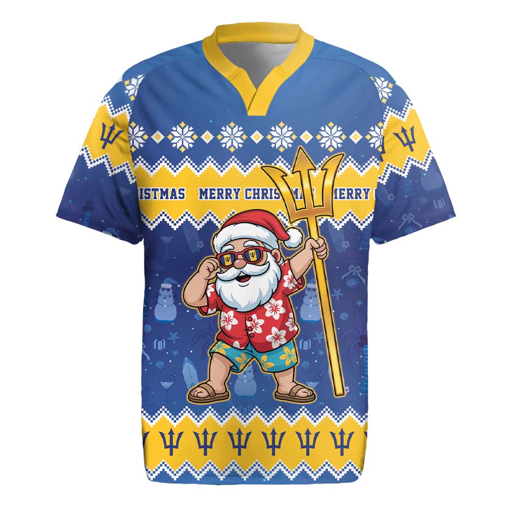 Barbados Christmas Rugby Jersey Trident Dabbing Santa - Wonder Print Shop
