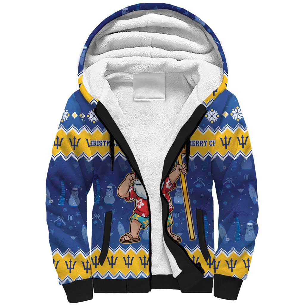 Barbados Christmas Sherpa Hoodie Trident Dabbing Santa - Wonder Print Shop