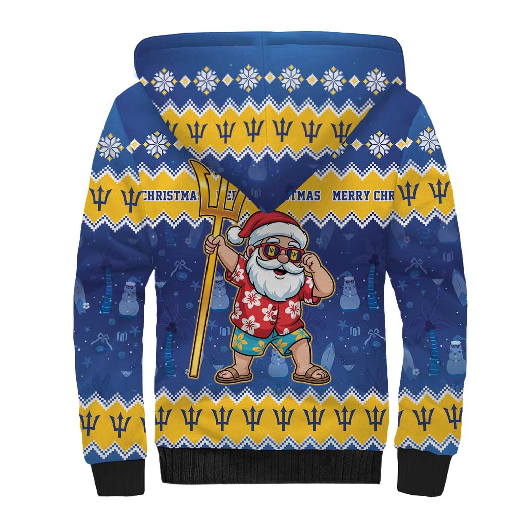 Barbados Christmas Sherpa Hoodie Trident Dabbing Santa - Wonder Print Shop