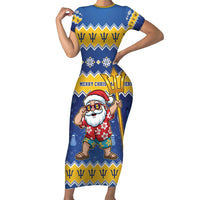 Barbados Christmas Short Sleeve Bodycon Dress Trident Dabbing Santa - Wonder Print Shop