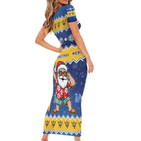 Barbados Christmas Short Sleeve Bodycon Dress Trident Dabbing Santa - Wonder Print Shop