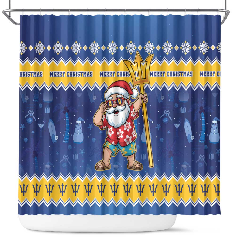 Barbados Christmas Shower Curtain Trident Dabbing Santa - Wonder Print Shop