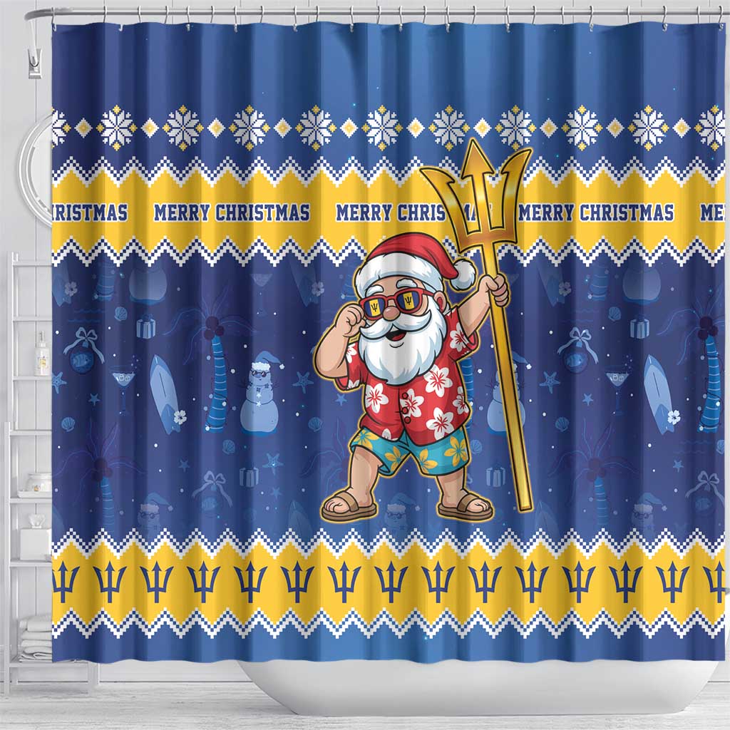 Barbados Christmas Shower Curtain Trident Dabbing Santa - Wonder Print Shop