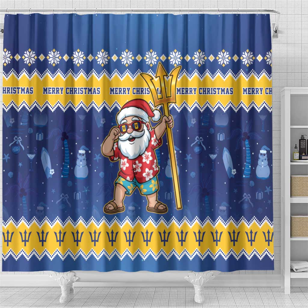 Barbados Christmas Shower Curtain Trident Dabbing Santa - Wonder Print Shop