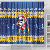Barbados Christmas Shower Curtain Trident Dabbing Santa - Wonder Print Shop