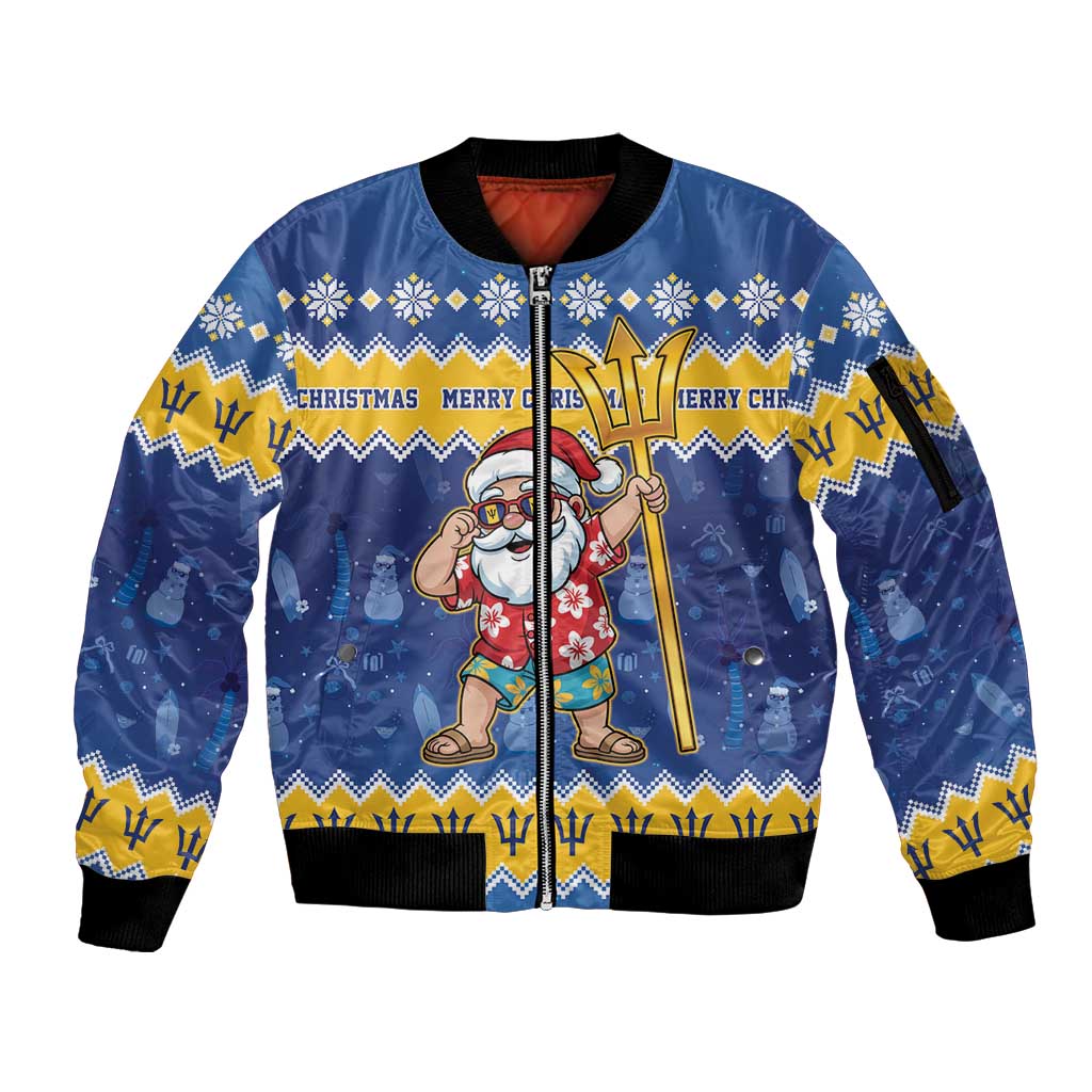Barbados Christmas Sleeve Zip Bomber Jacket Trident Dabbing Santa - Wonder Print Shop