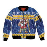 Barbados Christmas Sleeve Zip Bomber Jacket Trident Dabbing Santa - Wonder Print Shop