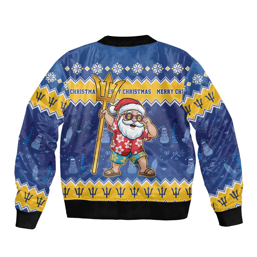 Barbados Christmas Sleeve Zip Bomber Jacket Trident Dabbing Santa - Wonder Print Shop