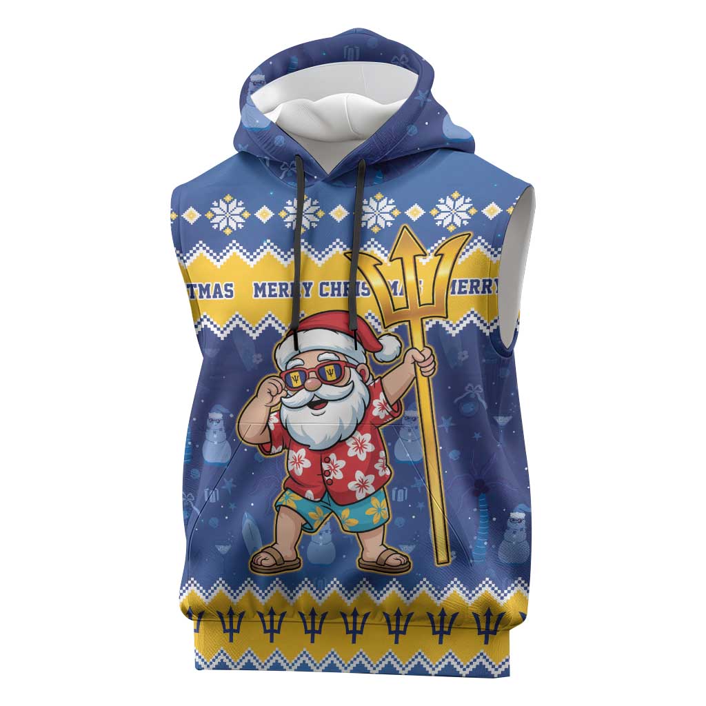 Barbados Christmas Sleeveless Hoodie Trident Dabbing Santa - Wonder Print Shop