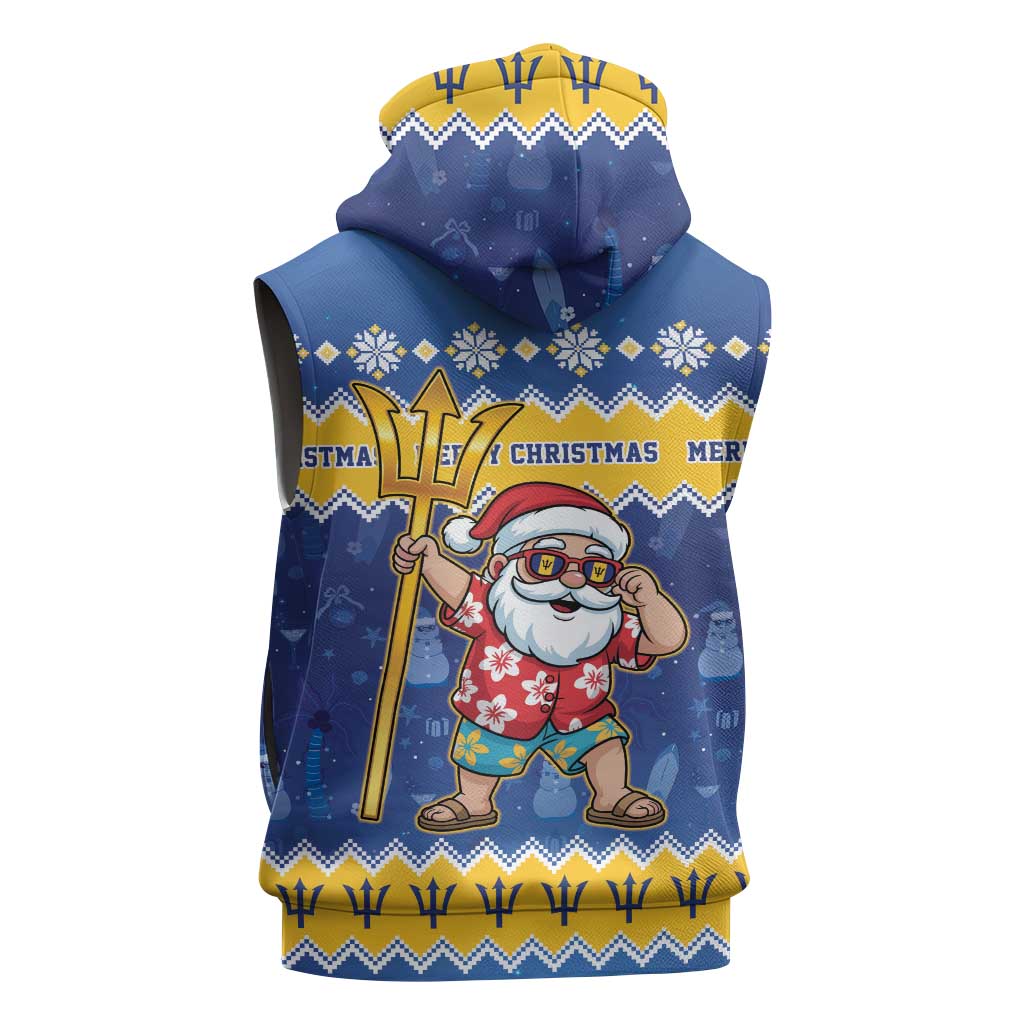 Barbados Christmas Sleeveless Hoodie Trident Dabbing Santa - Wonder Print Shop