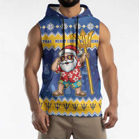 Barbados Christmas Sleeveless Hoodie Trident Dabbing Santa - Wonder Print Shop