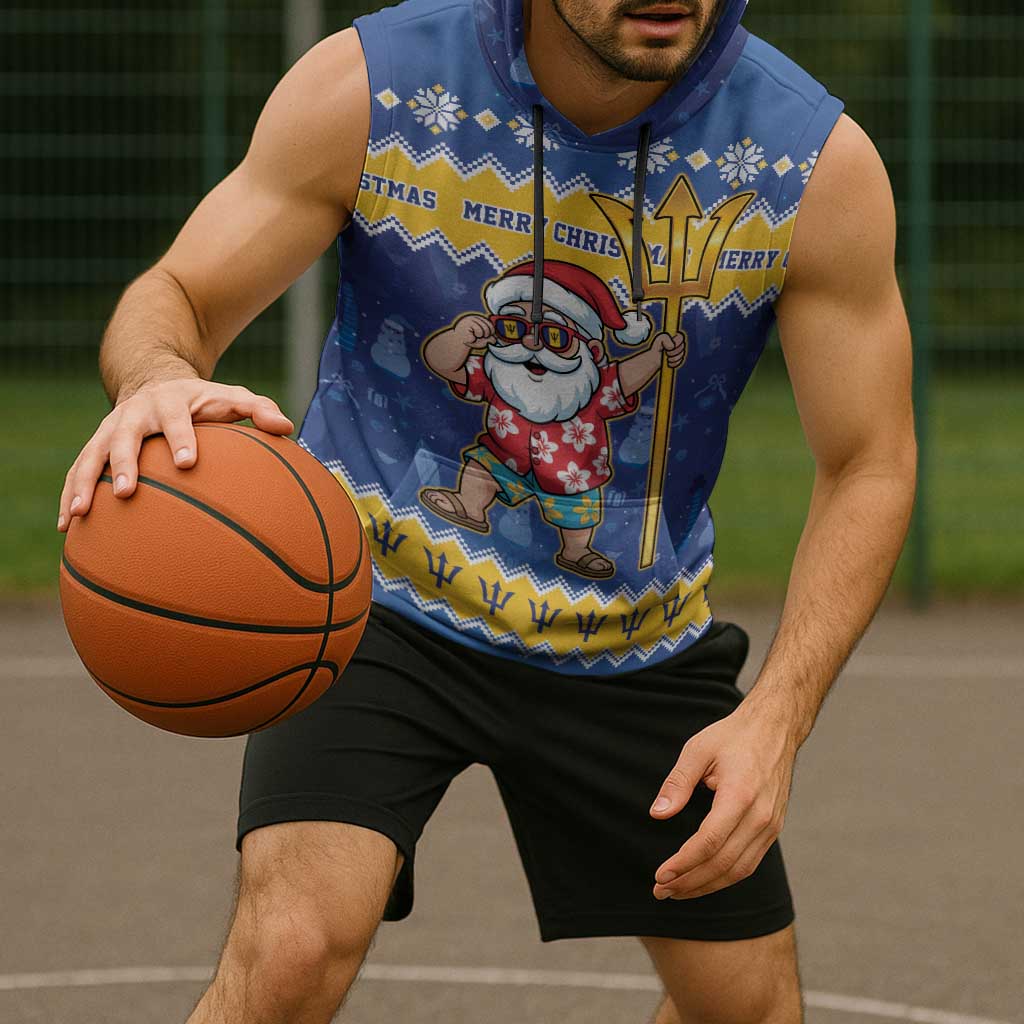 Barbados Christmas Sleeveless Hoodie Trident Dabbing Santa - Wonder Print Shop