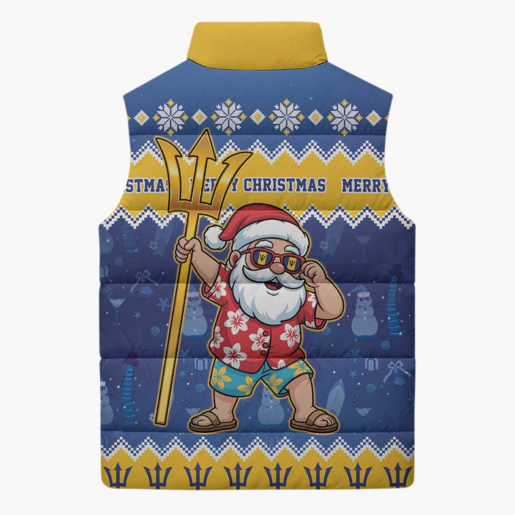 Barbados Christmas Sleeveless Puffer Jacket Trident Dabbing Santa - Wonder Print Shop