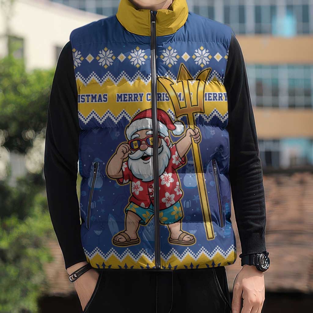 Barbados Christmas Sleeveless Puffer Jacket Trident Dabbing Santa - Wonder Print Shop