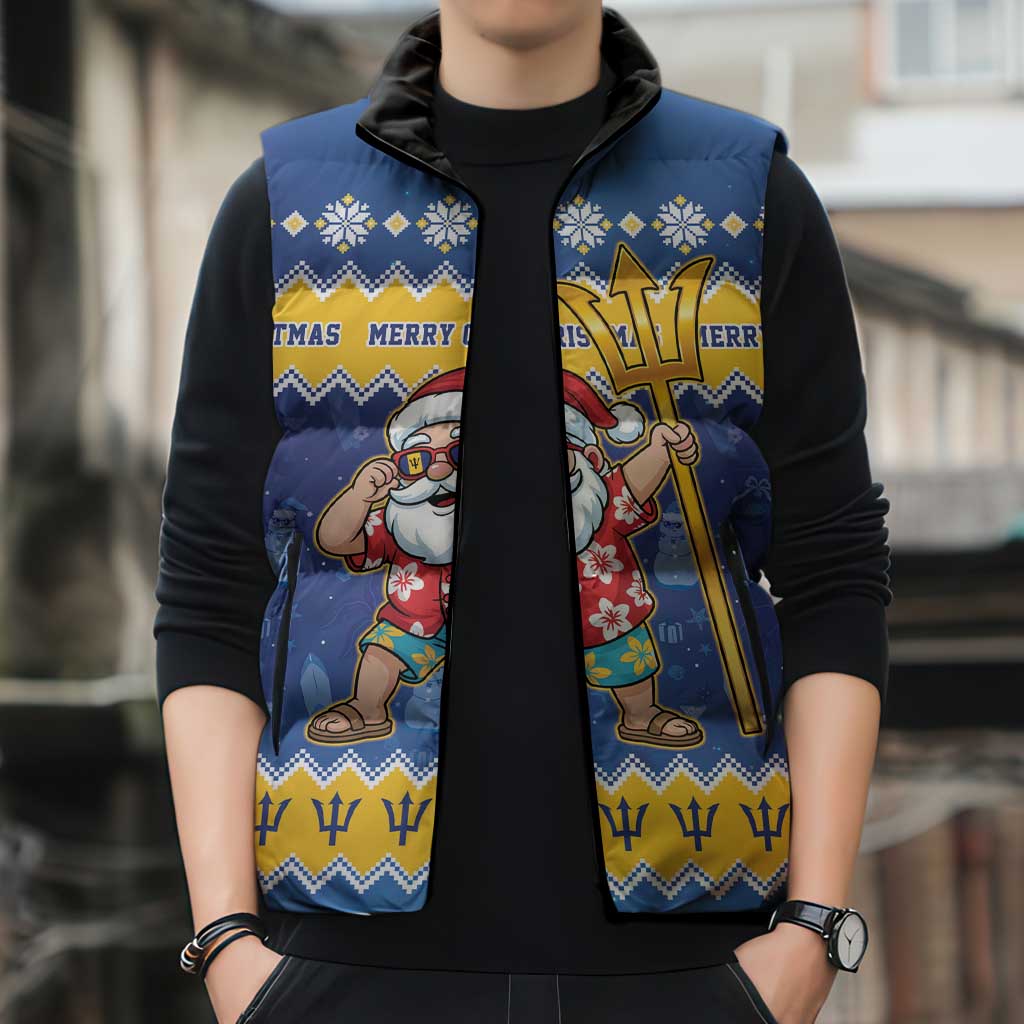 Barbados Christmas Sleeveless Puffer Jacket Trident Dabbing Santa - Wonder Print Shop