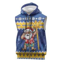 Barbados Christmas Sleeveless Zip Hoodie Trident Dabbing Santa - Wonder Print Shop