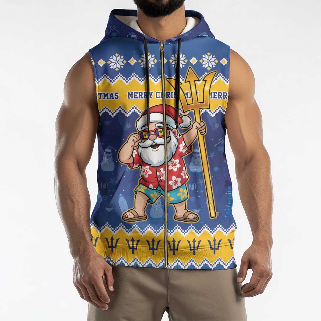 Barbados Christmas Sleeveless Zip Hoodie Trident Dabbing Santa - Wonder Print Shop