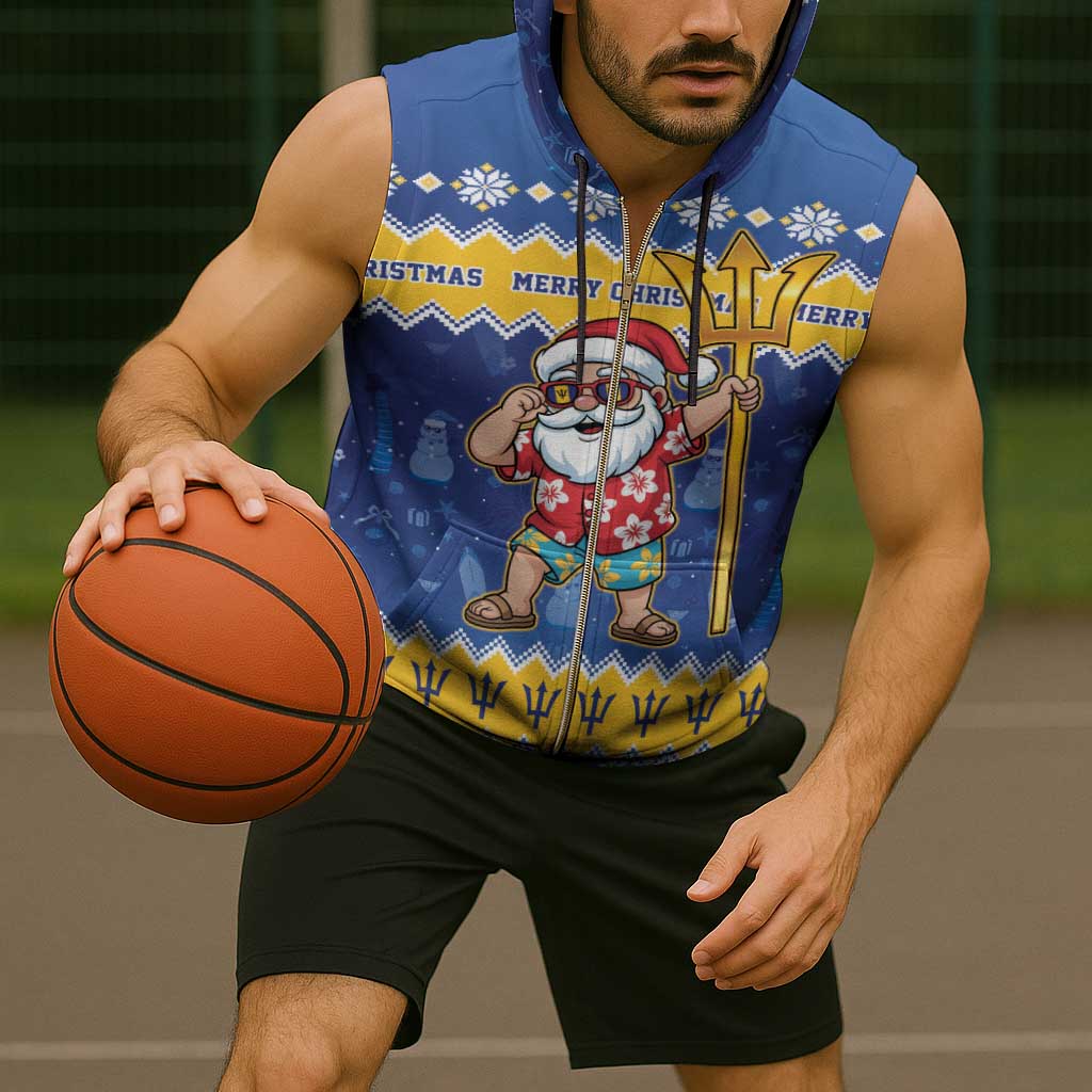 Barbados Christmas Sleeveless Zip Hoodie Trident Dabbing Santa - Wonder Print Shop