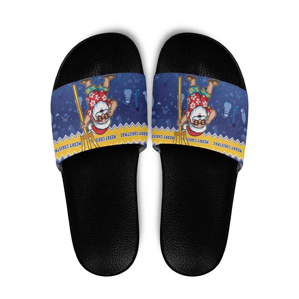 Barbados Christmas Slide Sandals Trident Dabbing Santa - Wonder Print Shop