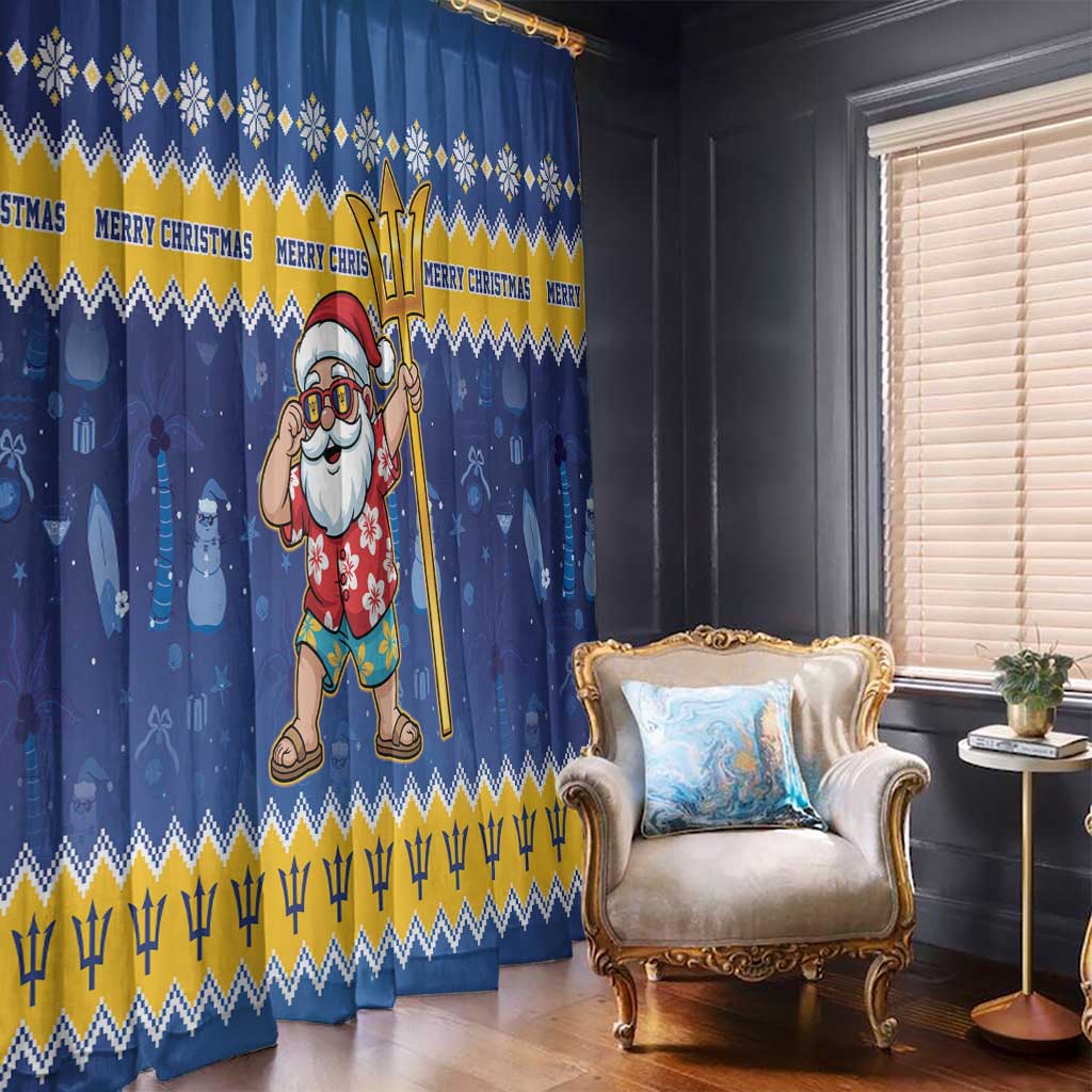 Barbados Christmas Window Curtain Trident Dabbing Santa - Wonder Print Shop
