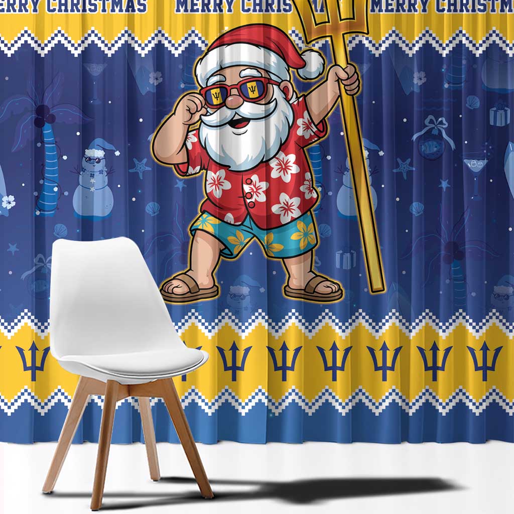 Barbados Christmas Window Curtain Trident Dabbing Santa - Wonder Print Shop