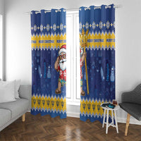 Barbados Christmas Window Curtain Trident Dabbing Santa - Wonder Print Shop