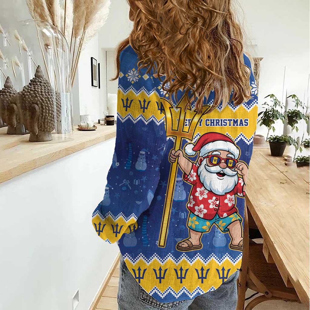 Barbados Christmas Women Casual Shirt Trident Dabbing Santa - Wonder Print Shop