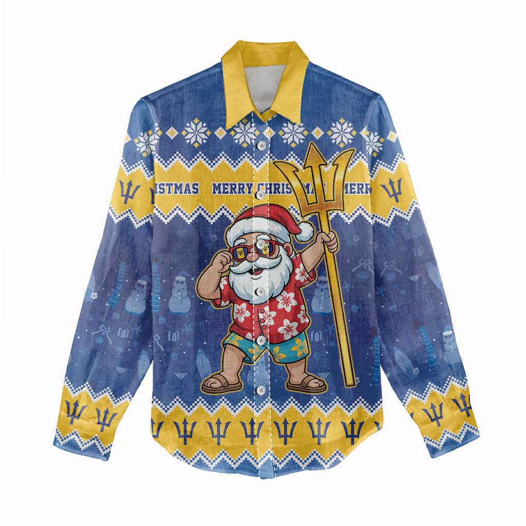Barbados Christmas Women Casual Shirt Trident Dabbing Santa - Wonder Print Shop