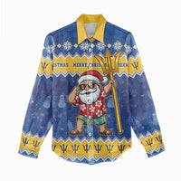 Barbados Christmas Women Casual Shirt Trident Dabbing Santa - Wonder Print Shop