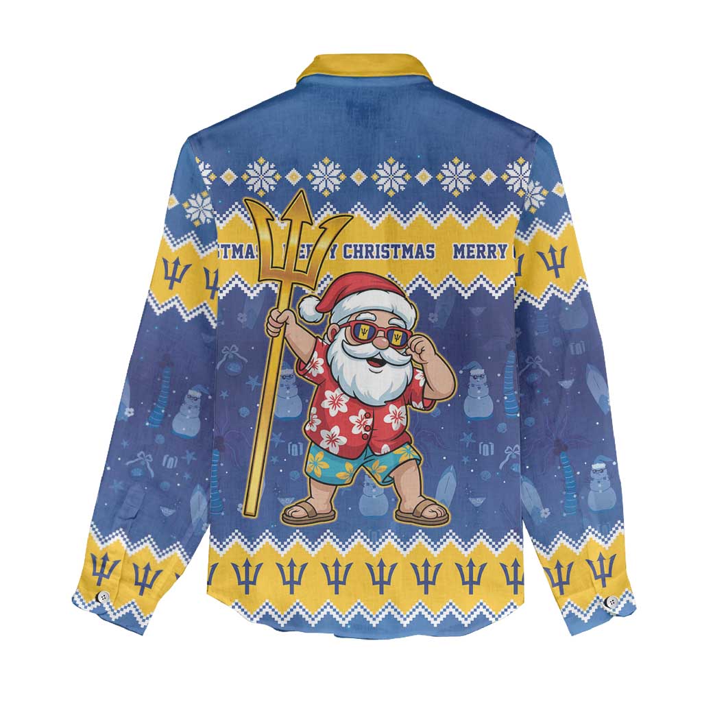Barbados Christmas Women Casual Shirt Trident Dabbing Santa - Wonder Print Shop