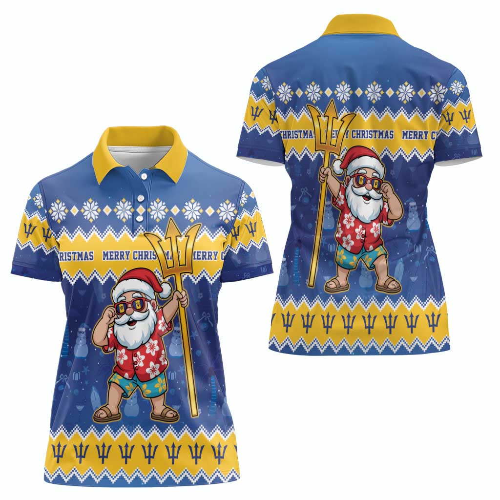 Barbados Christmas Women Polo Shirt Trident Dabbing Santa - Wonder Print Shop