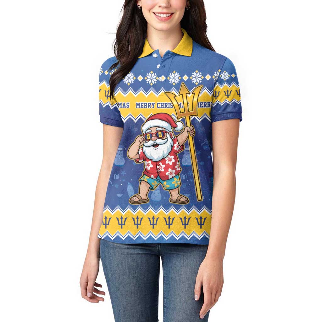 Barbados Christmas Women Polo Shirt Trident Dabbing Santa - Wonder Print Shop