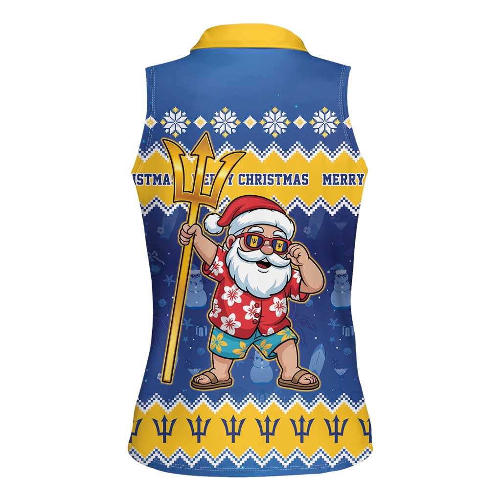 Barbados Christmas Women Sleeveless Polo Shirt Trident Dabbing Santa - Wonder Print Shop