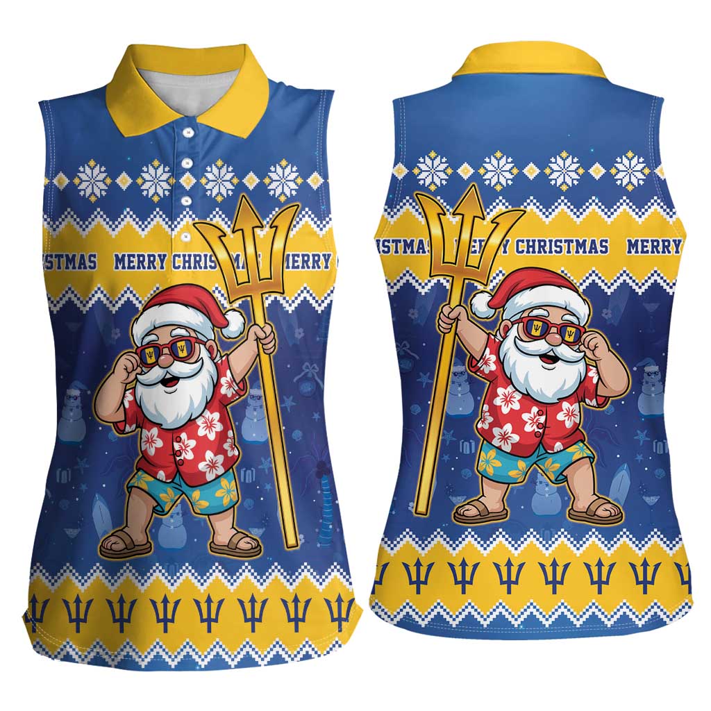 Barbados Christmas Women Sleeveless Polo Shirt Trident Dabbing Santa - Wonder Print Shop