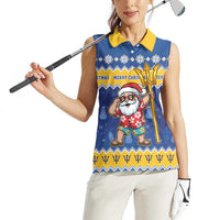 Barbados Christmas Women Sleeveless Polo Shirt Trident Dabbing Santa - Wonder Print Shop
