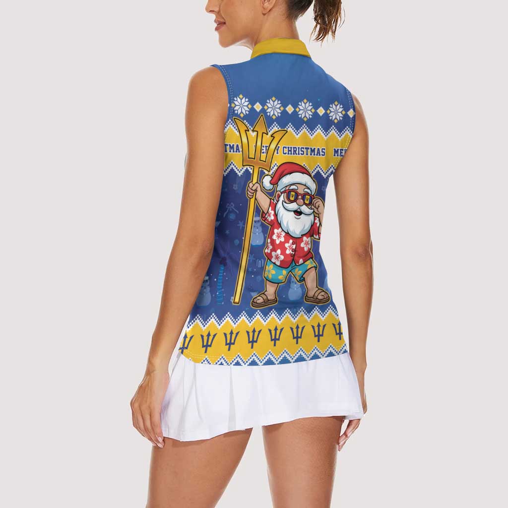 Barbados Christmas Women Sleeveless Polo Shirt Trident Dabbing Santa - Wonder Print Shop