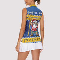 Barbados Christmas Women Sleeveless Polo Shirt Trident Dabbing Santa - Wonder Print Shop