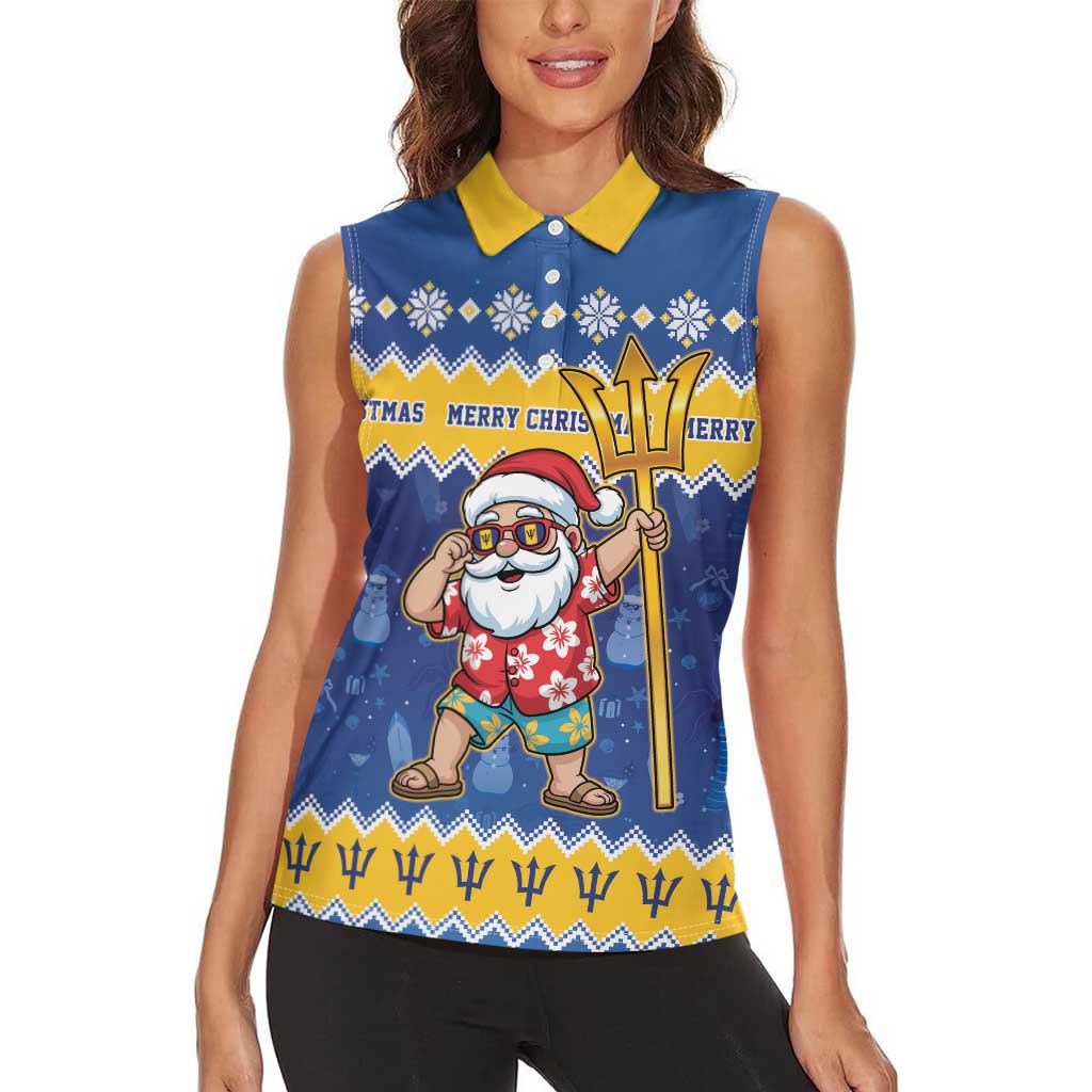Barbados Christmas Women Sleeveless Polo Shirt Trident Dabbing Santa - Wonder Print Shop