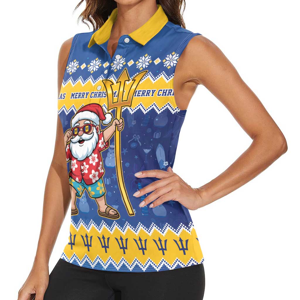 Barbados Christmas Women Sleeveless Polo Shirt Trident Dabbing Santa - Wonder Print Shop