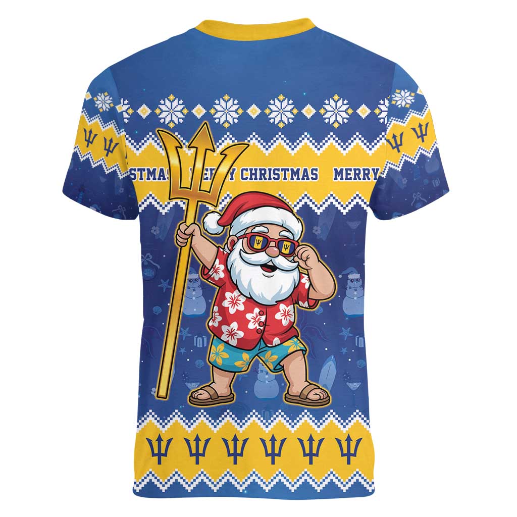 Barbados Christmas Women V-Neck T-Shirt Trident Dabbing Santa - Wonder Print Shop