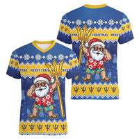 Barbados Christmas Women V-Neck T-Shirt Trident Dabbing Santa - Wonder Print Shop