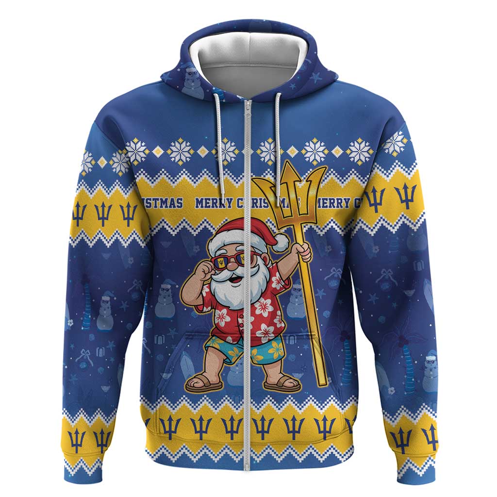 Barbados Christmas Zip Hoodie Trident Dabbing Santa - Wonder Print Shop
