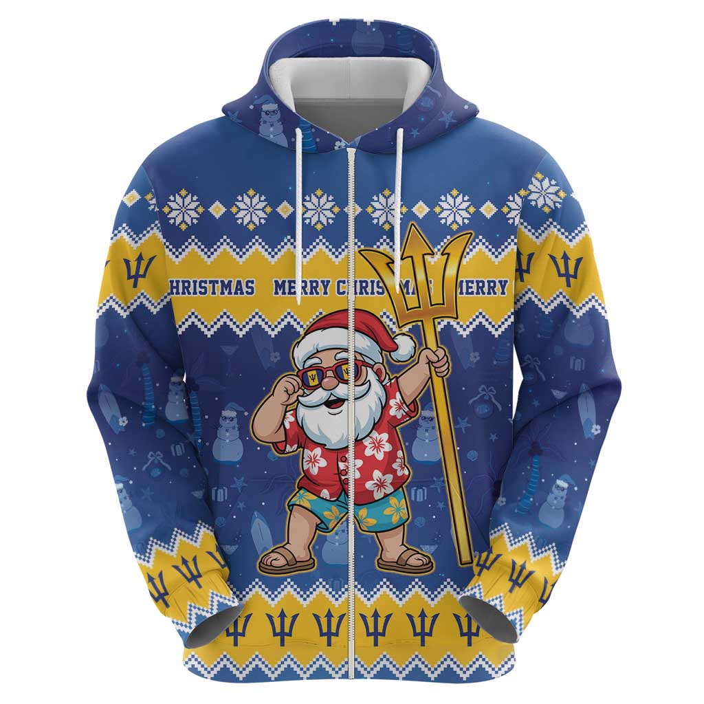 Barbados Christmas Zip Hoodie Trident Dabbing Santa - Wonder Print Shop