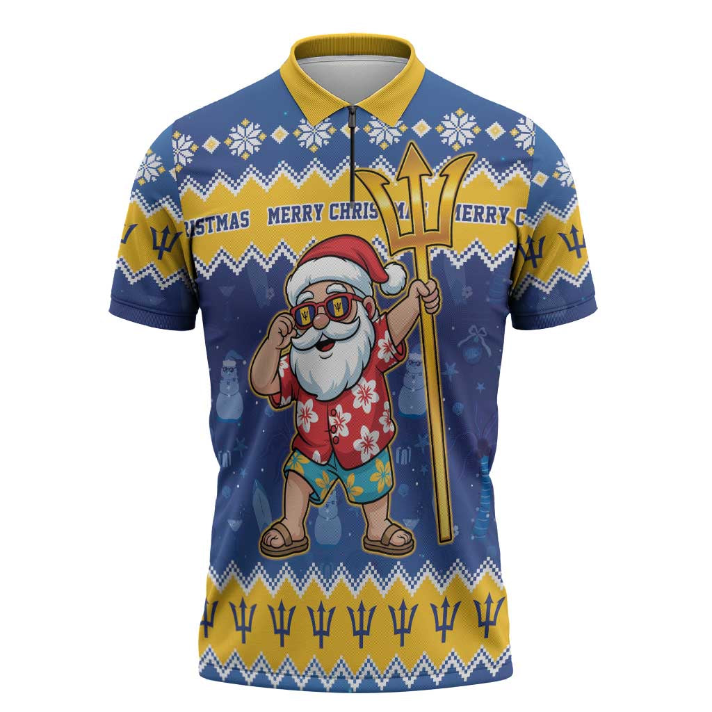 Barbados Christmas Zipper Polo Shirt Trident Dabbing Santa - Wonder Print Shop
