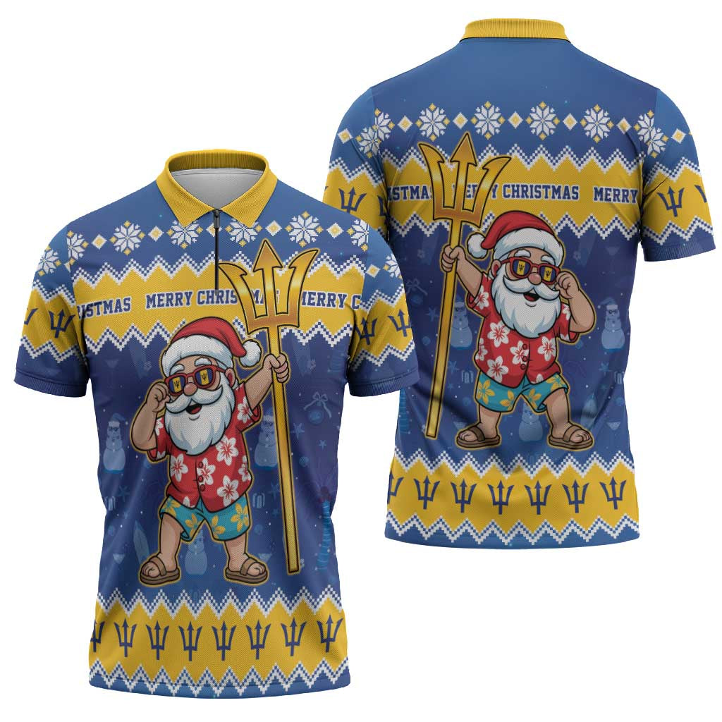 Barbados Christmas Zipper Polo Shirt Trident Dabbing Santa - Wonder Print Shop