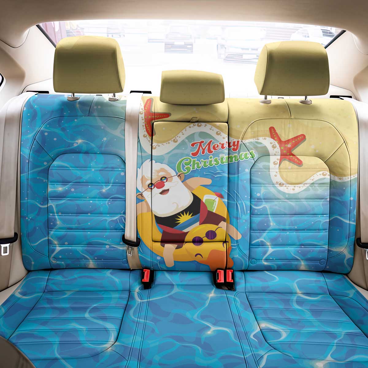 Antigua and Barbuda Christmas Back Car Seat Cover Chilling Santa - Wonder Print Shop
