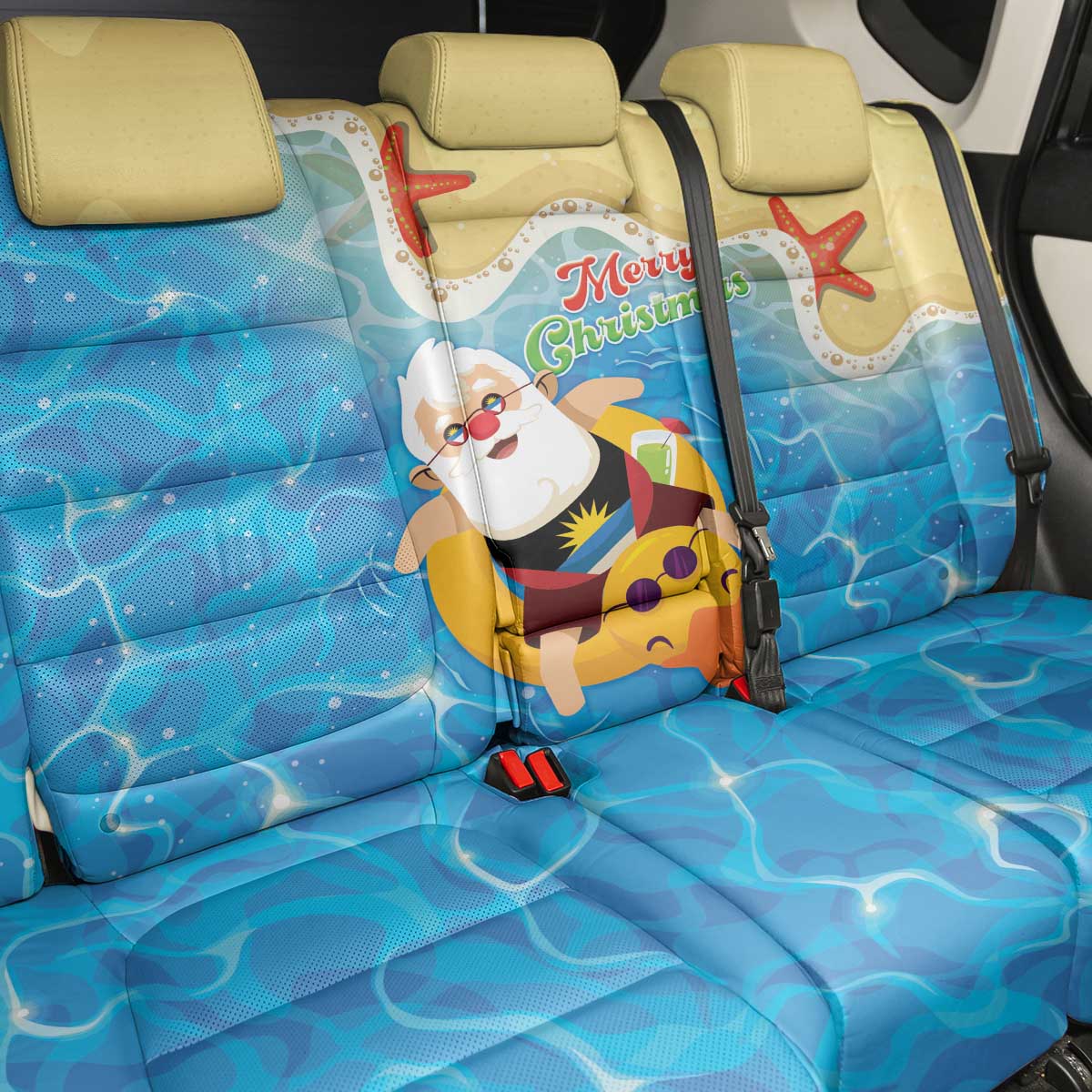 Antigua and Barbuda Christmas Back Car Seat Cover Chilling Santa - Wonder Print Shop