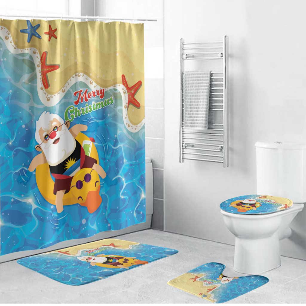 Antigua and Barbuda Christmas Bathroom Set Chilling Santa - Wonder Print Shop