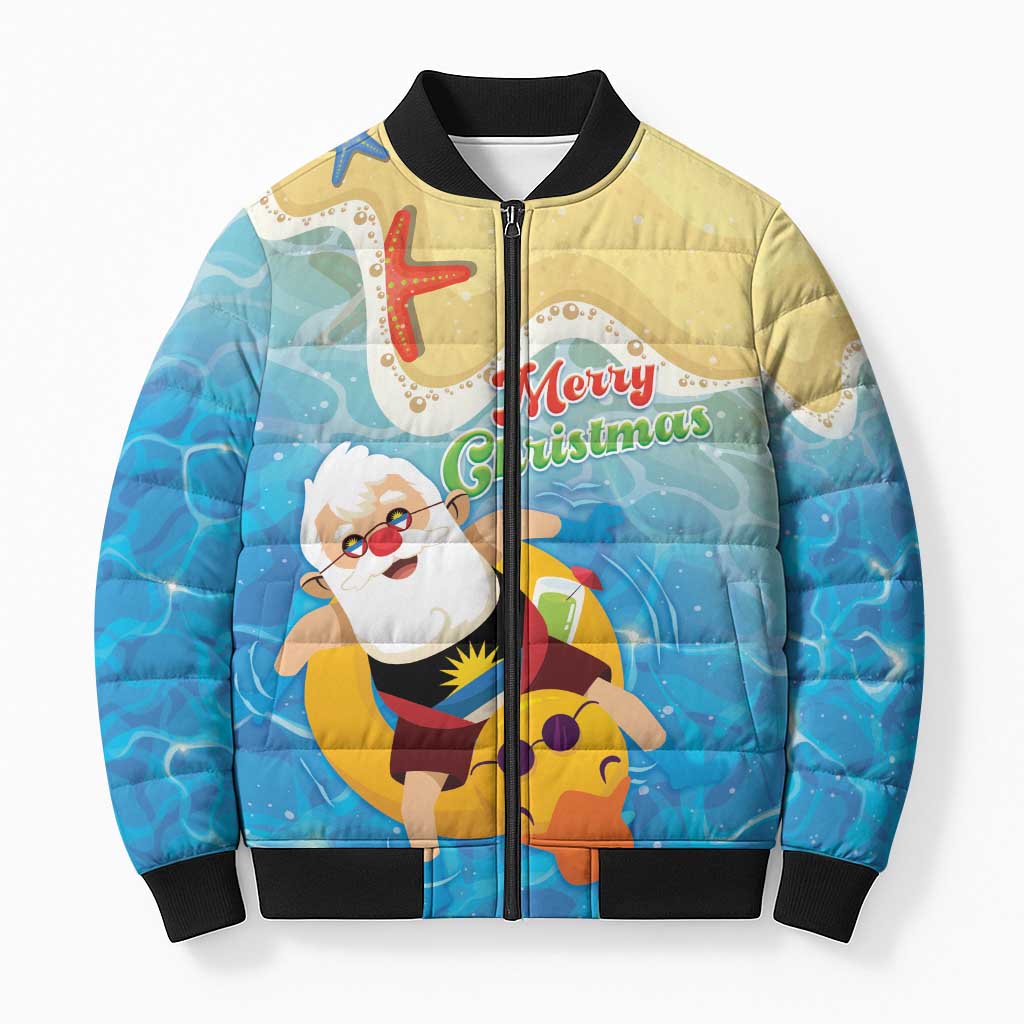 Antigua and Barbuda Christmas Bomber Puffer Jacket Chilling Santa - Wonder Print Shop
